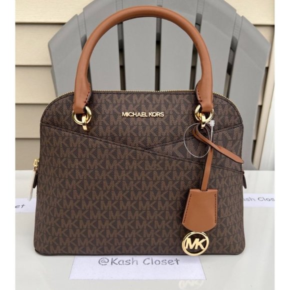 Michael Kors MK Jet Set Medium Logo Dome Satchel Handbag | Purse | Bag - Brown - Picture 1 of 12